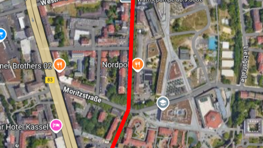Das Bild zeigt eine Karte von oben mit dem geplanten Radweg